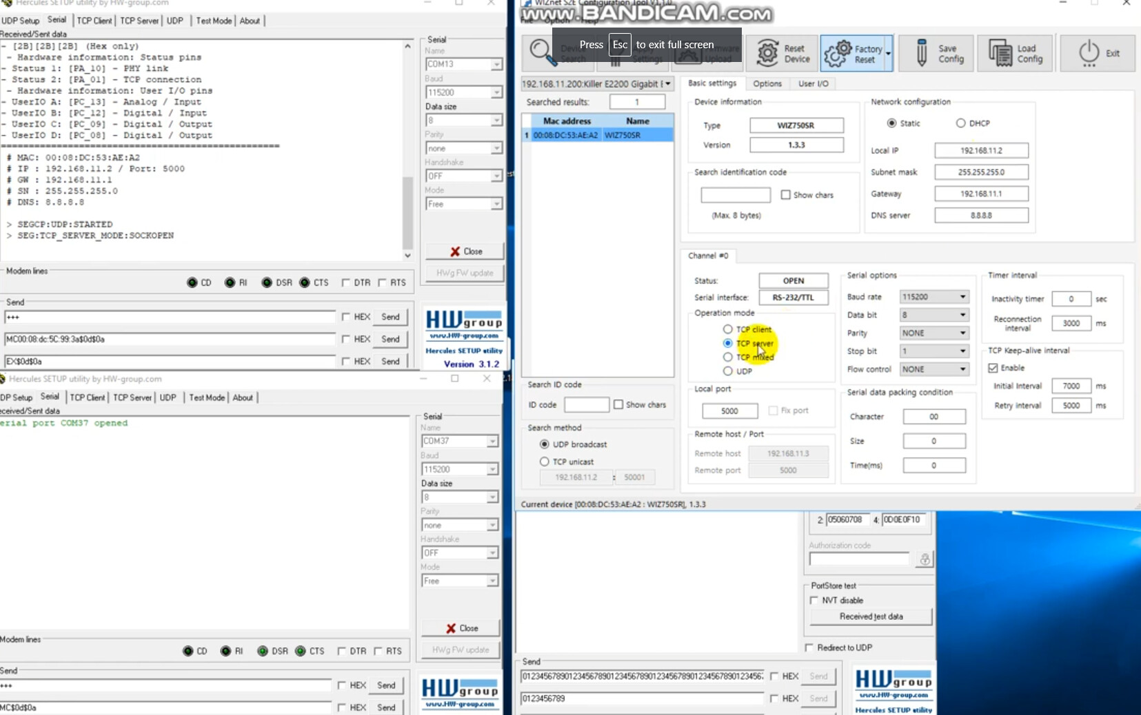 WIZ750SR TCP connection