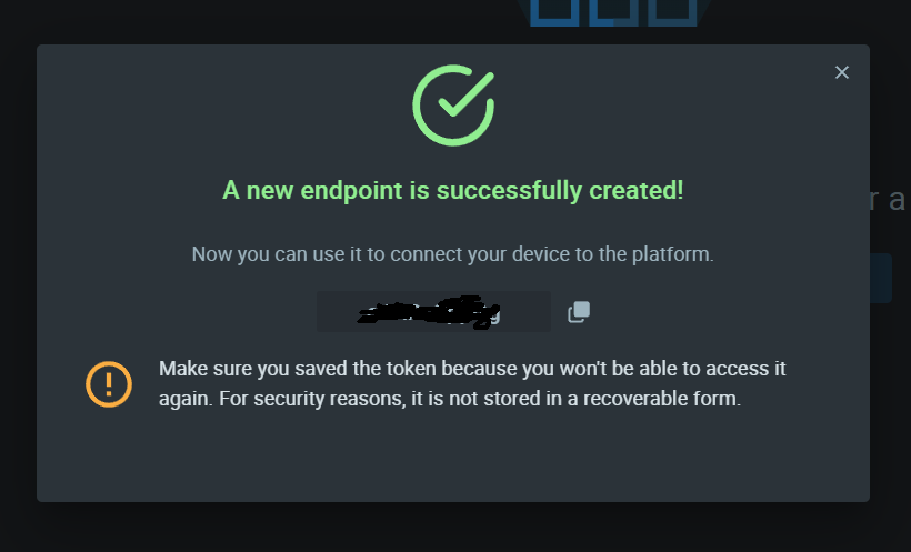 Device added. Copy the token and save it safely.