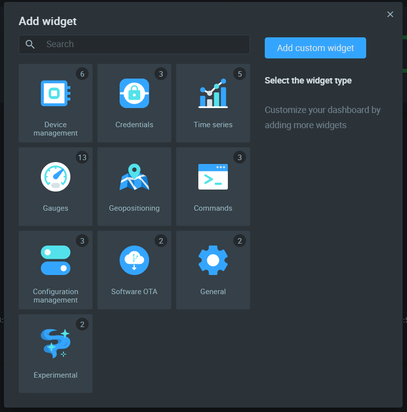 Kaa dashboard widgets