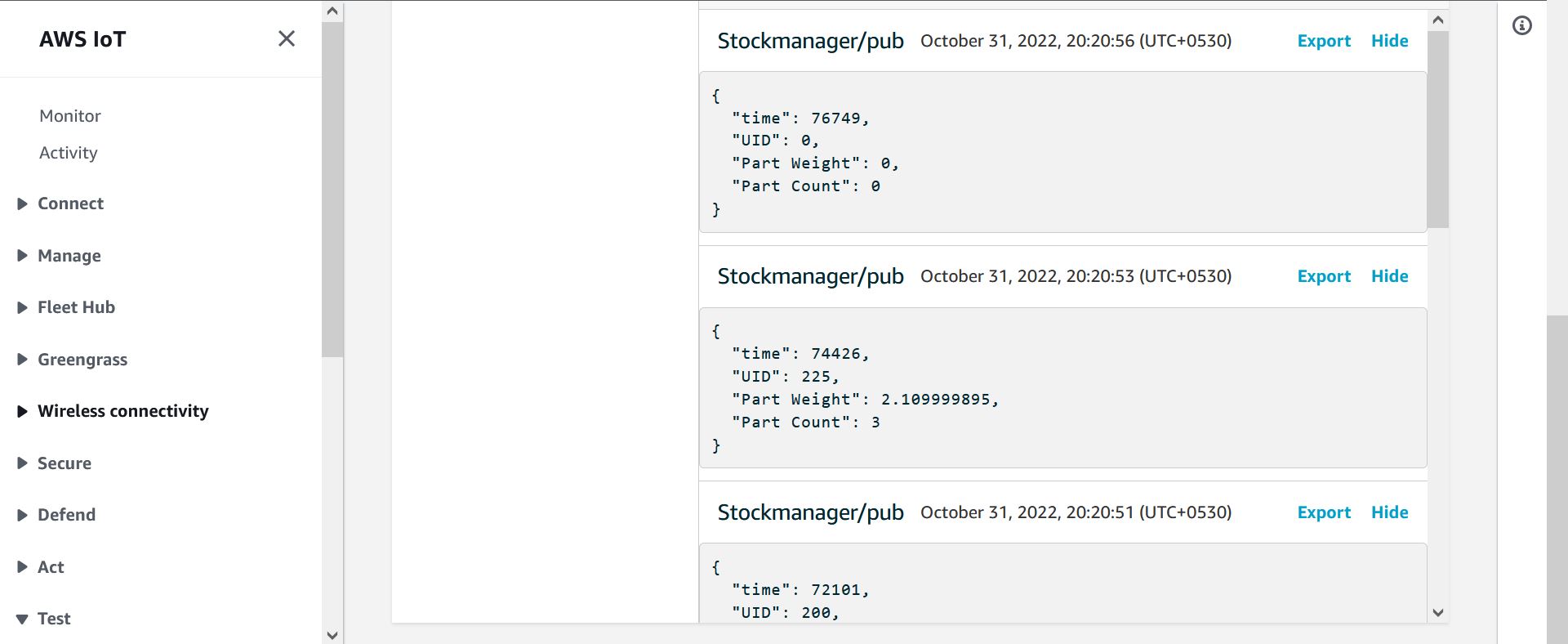 Data entries saved in device memory uploaded to AWS-IoT Core MQTT Client: