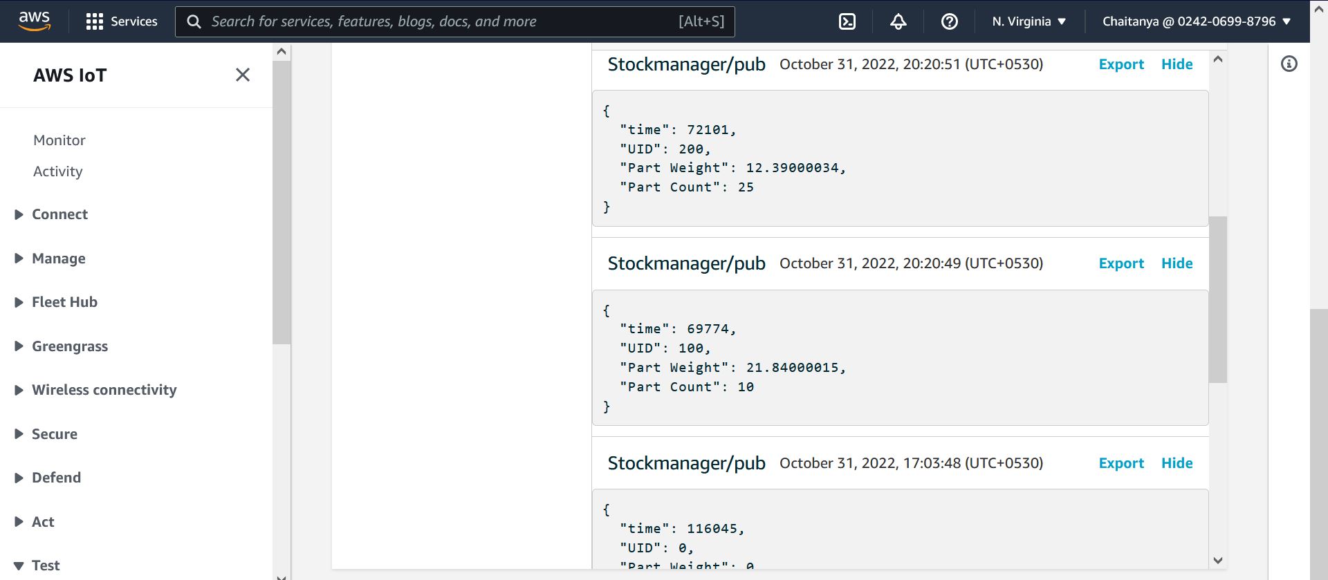 Data entries saved in device memory uploaded to AWS-IoT Core MQTT Client: