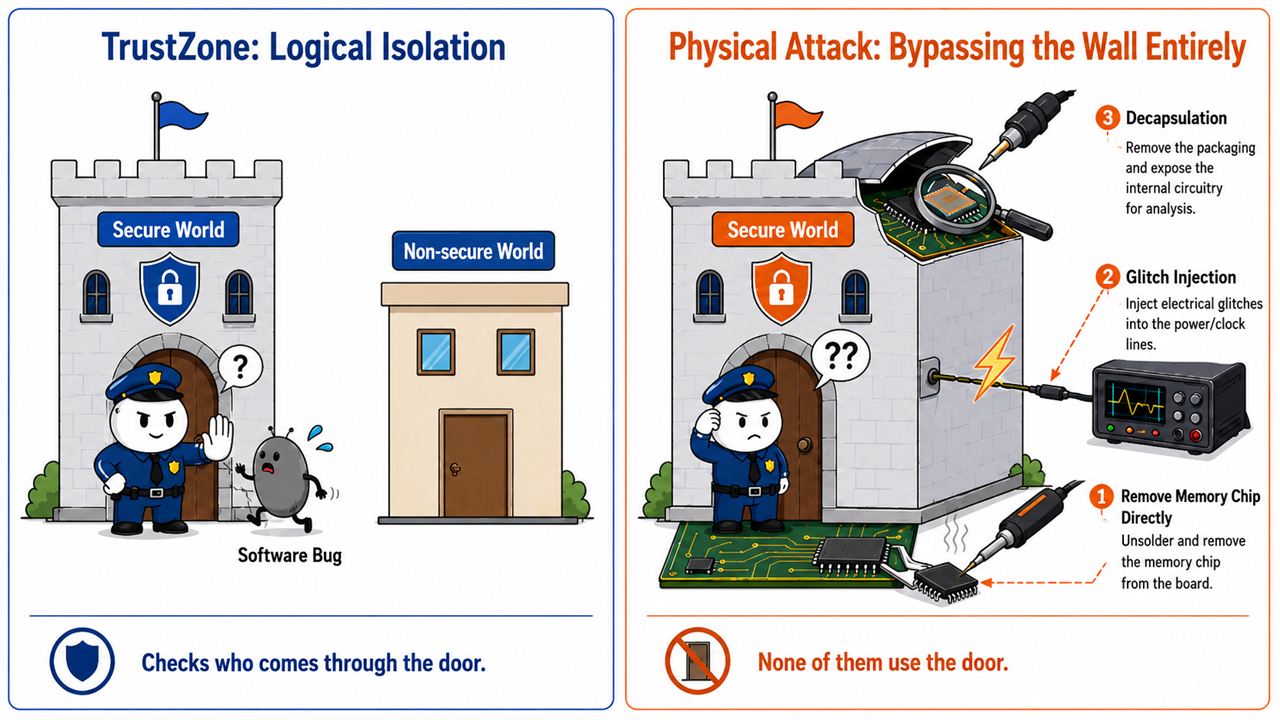 🔷 TrustZone alone does not resist physical attack