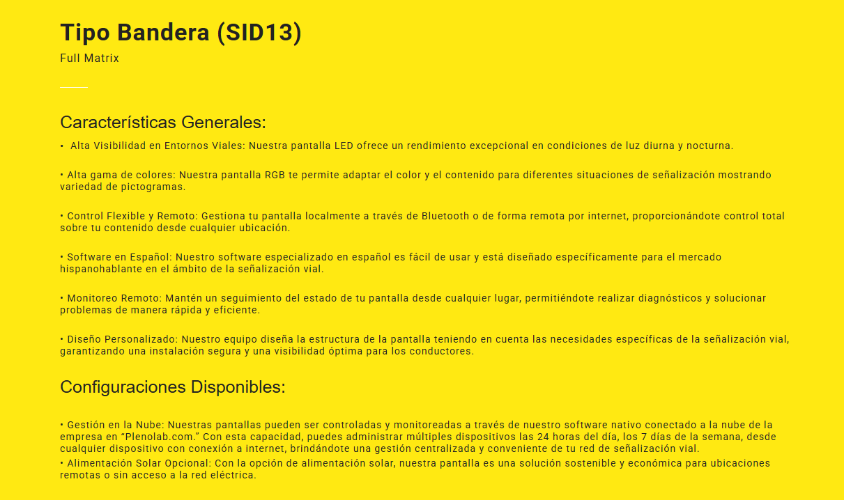 Tipo Bandera (SID13), 주요 특징
