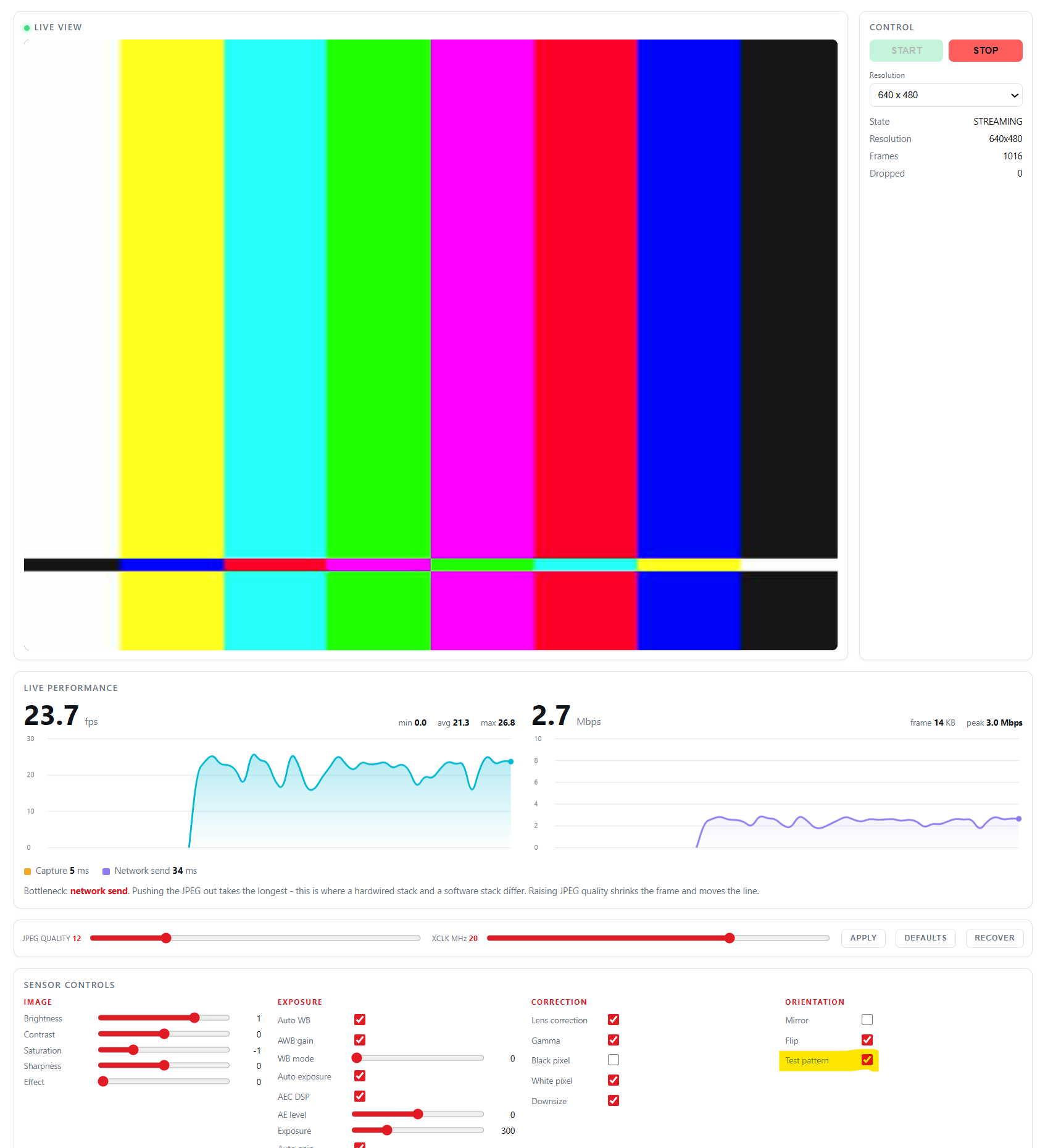 ESP32-WIZnet Chip-DevKit Camera Streaming, Test