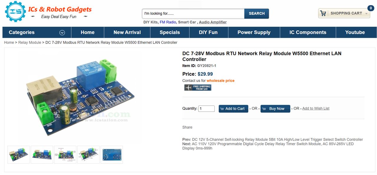 DC 7-28V Modbus RTU Network Relay Module W5500 Ethernet LAN Controller, 제품 개요