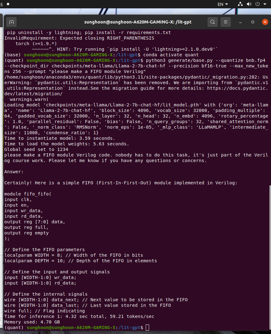 Llama2 fine-tuned model inference in RTX4070 (feat. W5100s)