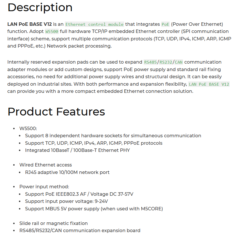 LAN Module W5500 with PoE V12