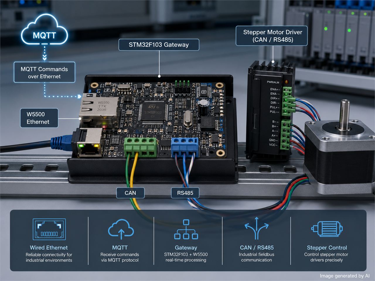 (temp) STM32F103 W5500 MQTT Gateway for CAN and RS485 Motor Control, Project Overview
