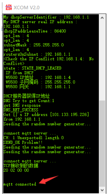 4. Observe the log printing port to confirm that the server is connected.