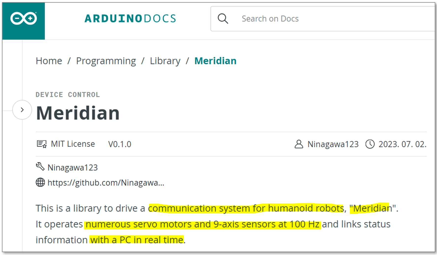 6. Meridian Arduino Library