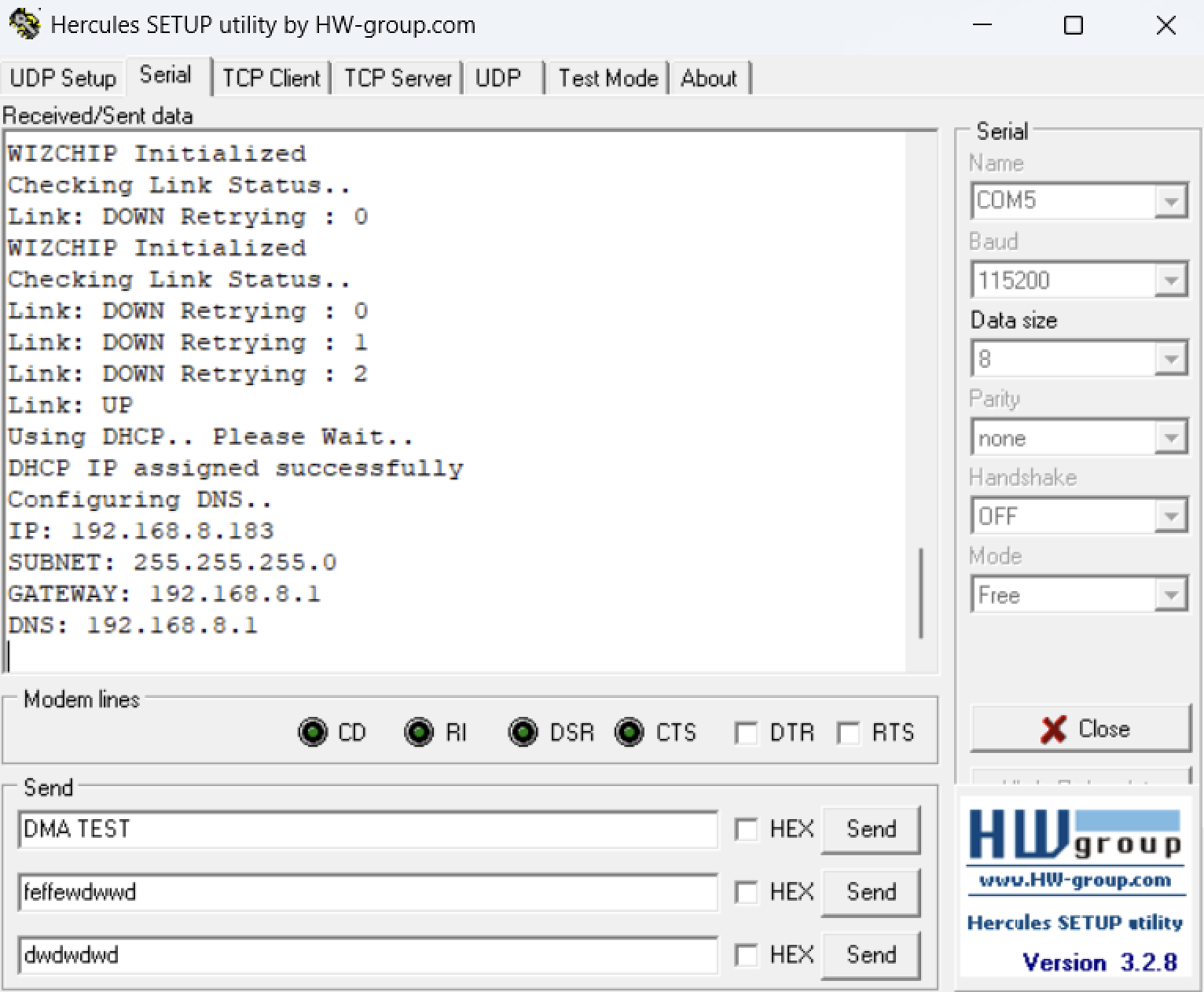 W5500 Initialization and DHCP