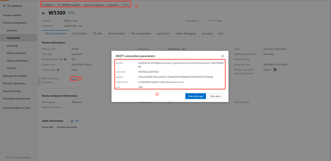 MQTT server side Settings