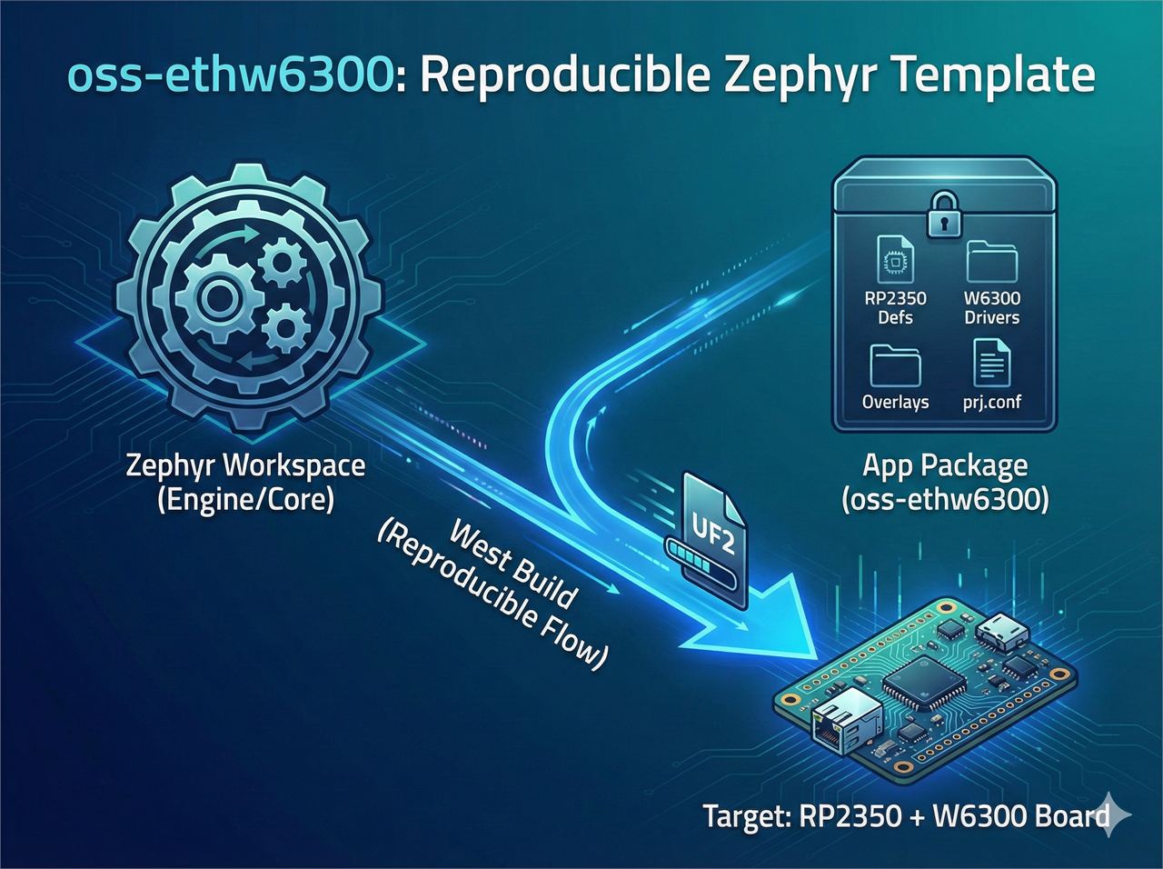 oss-ethw6300 — Zephyr External App Blueprint for RP2350 + W6300, 프로젝트 구성