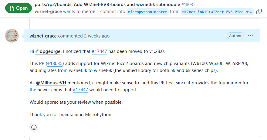 7. WIZnet's Response: Alignment with New Chip Support (PR #18035)