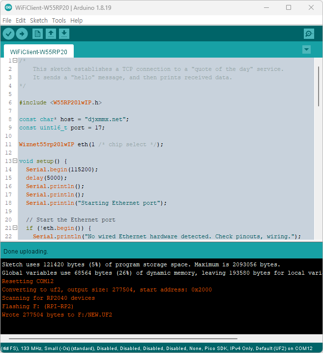 How to Build W55RP20-EVB-Pico on Arduino