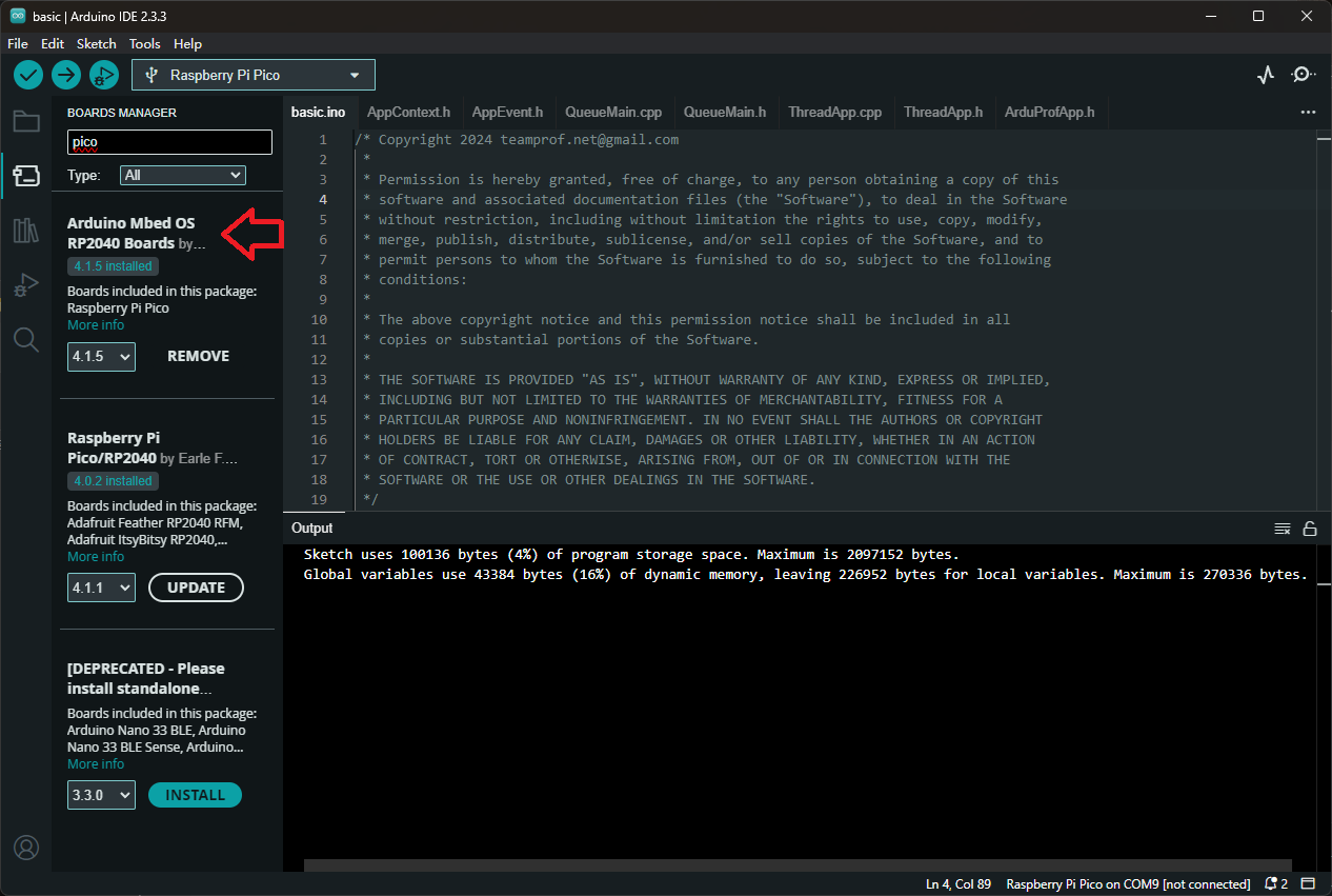 Create an Arduino event driven app on W55RP20-EVB-PICO