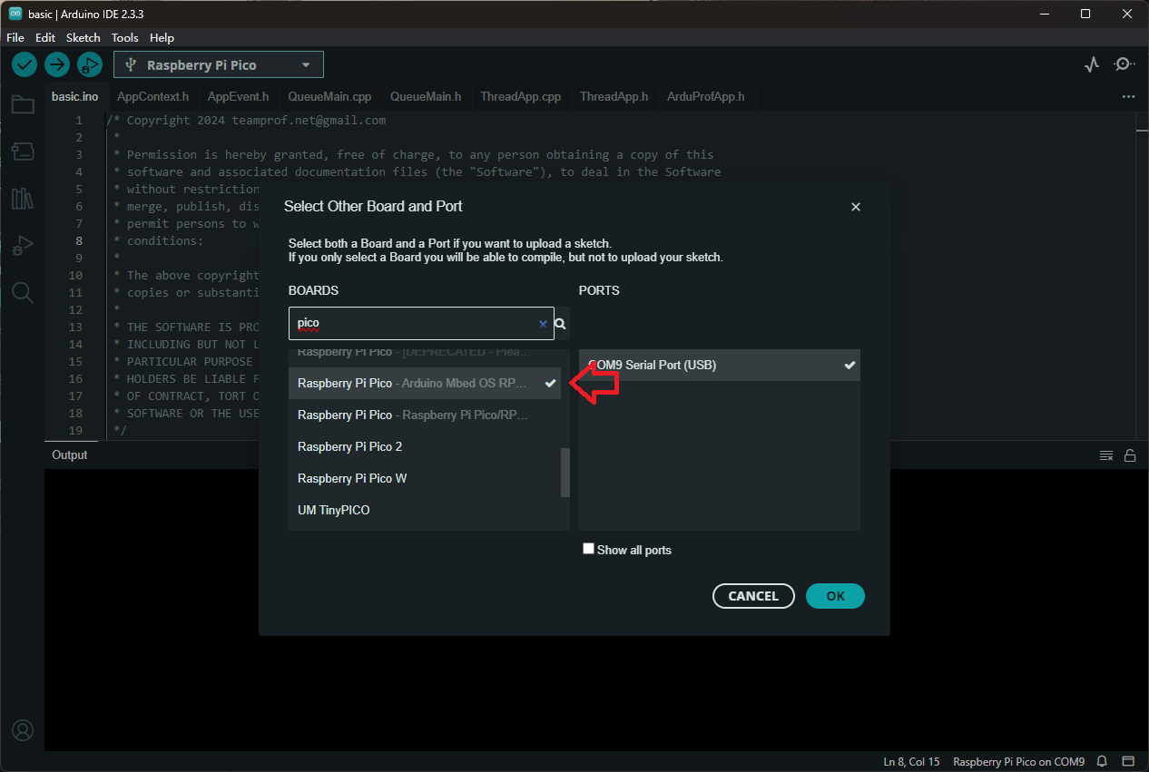 Create an Arduino event driven app on W55RP20-EVB-PICO