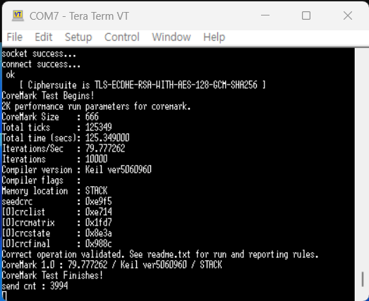 STM32F411 W5500 Coremark Test over SSL