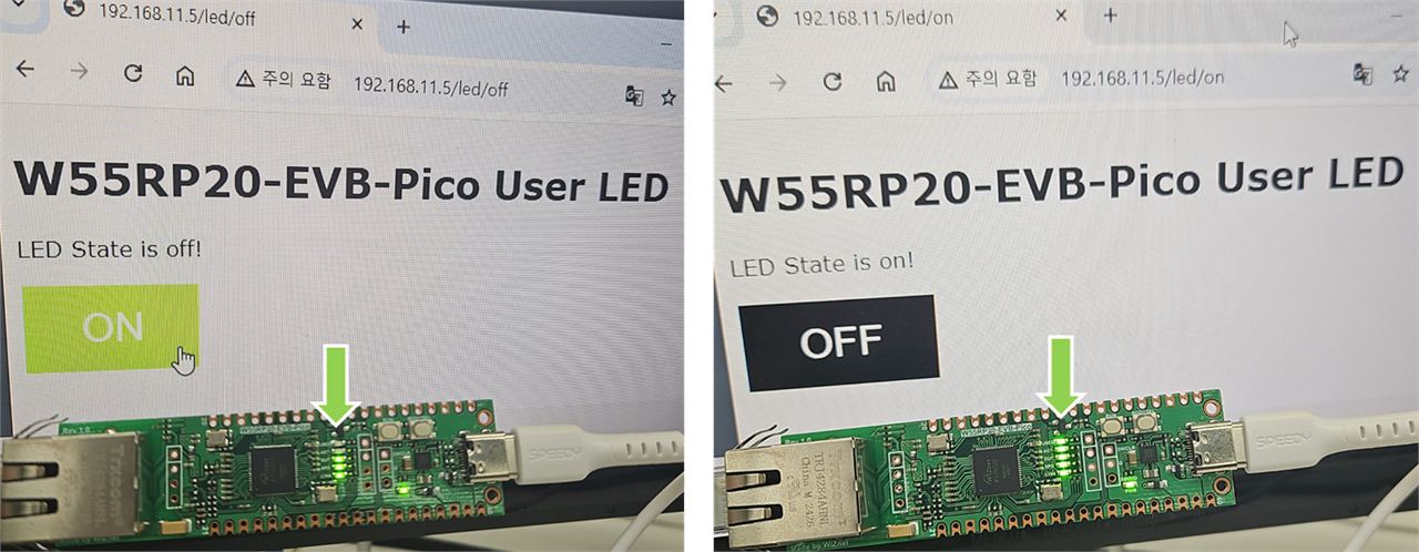 LED On/Off Web Server with W55RP20, Run