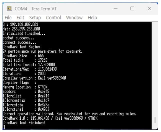 STM32F103 W5500 Coremark Test