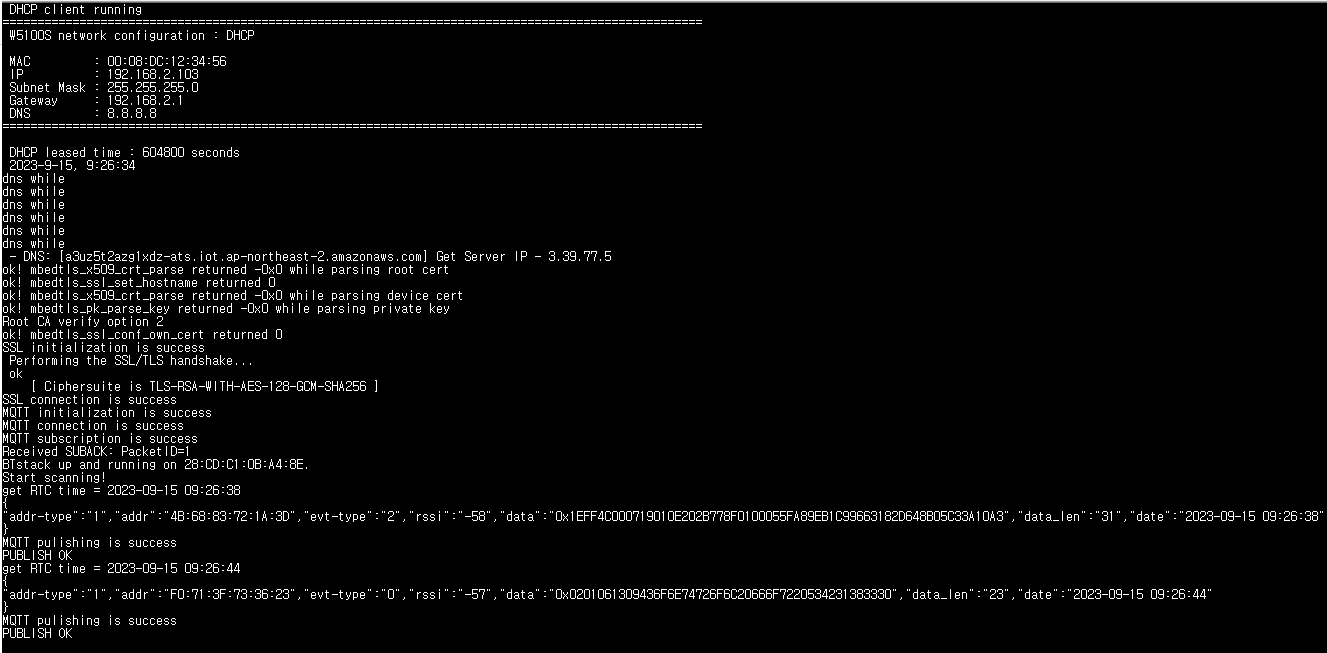 BLE Beacon Scanner Integration with Raspberry Pi Pico W, WIZnet Ethernet HAT, and AWS IoT Core