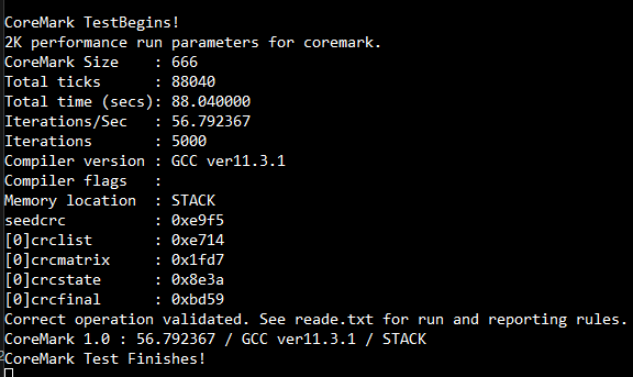 Nucleo_H723 with W6100 sheild CoreMark Test