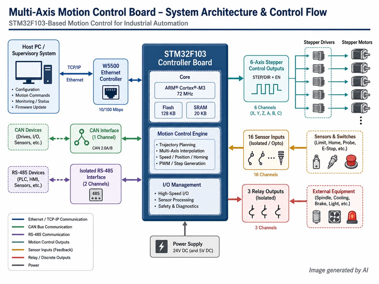 STM32F103 Multi-Axis Motion Controller with W5500 Ethernet and Industrial I/O, 동작 흐름