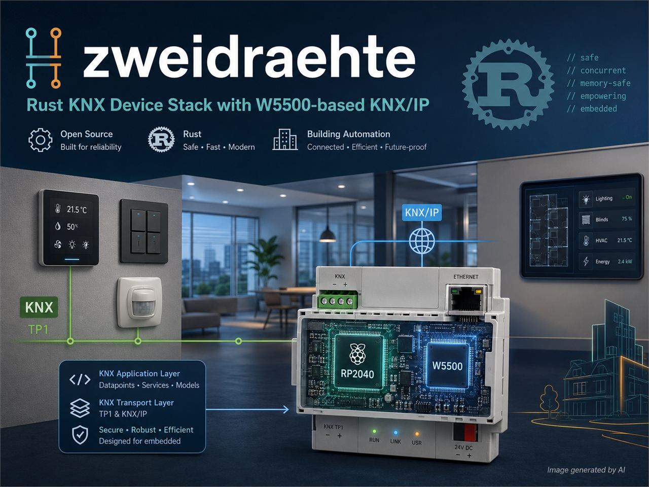 zweidraehte: A Rust KNX Device Stack with W5500-Based KNX/IP Firmware, 프로젝트 개요