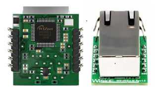The W5500io-M module controls LEDs via a web page.