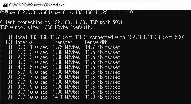 Running IPerf with FreeRTOS and LWIP on WIZnet Pico board, The results.