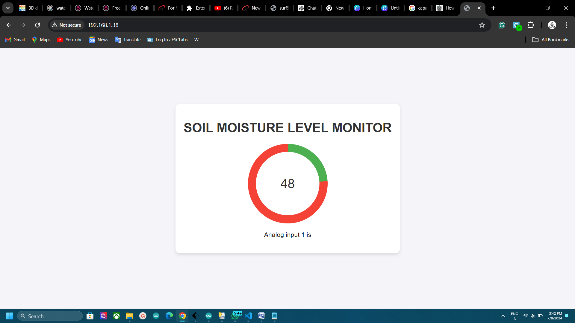 A simple SOIL MOISTURE LEVEL monitor