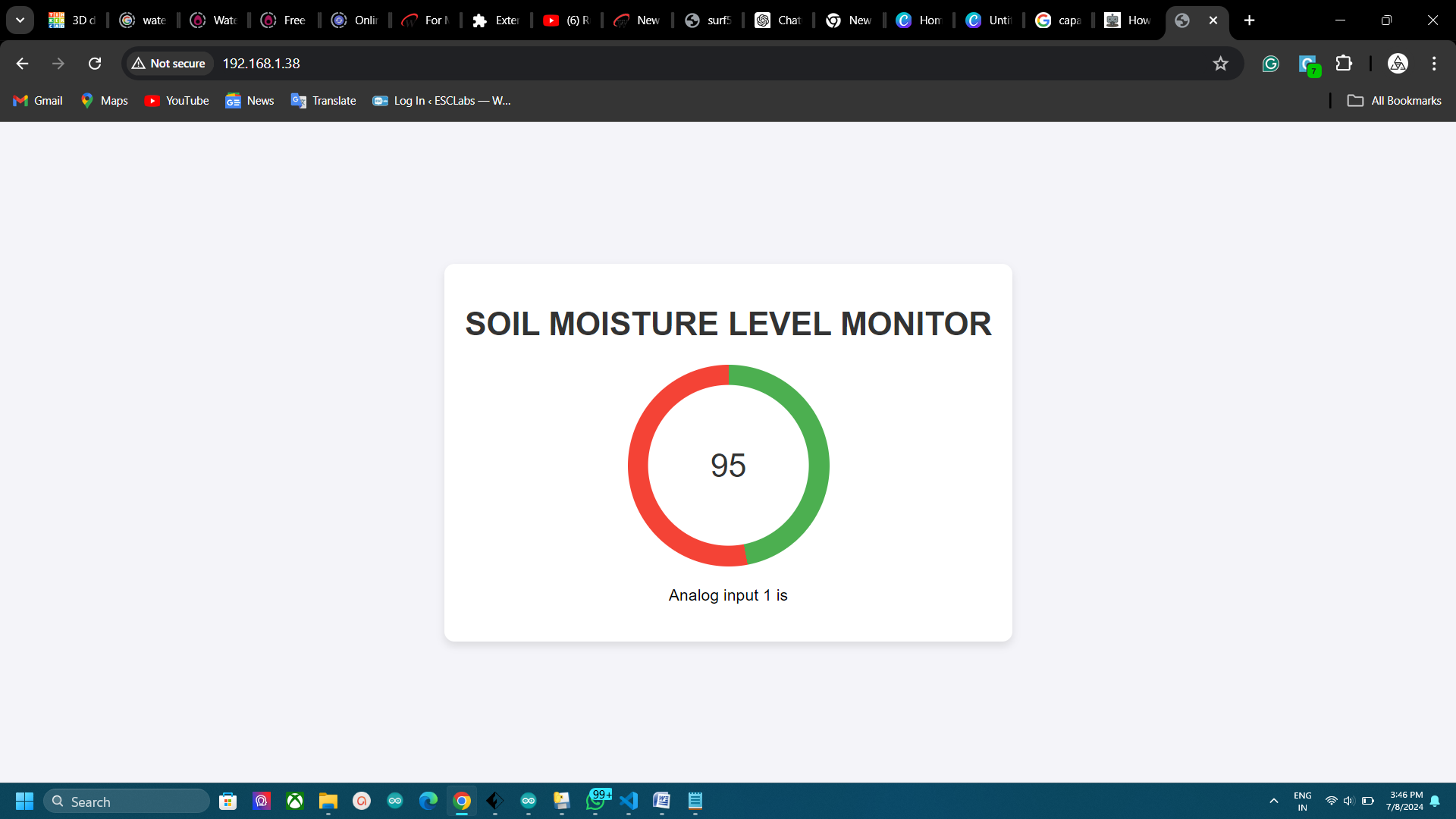 A simple SOIL MOISTURE LEVEL monitor