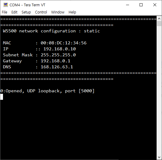 W55RP20-EVB-PICO Loopback example, 3. UDP