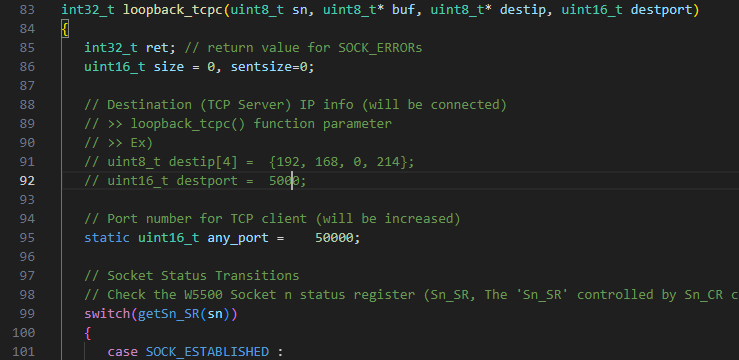 some parts of the TCP client functions in the loopback.c