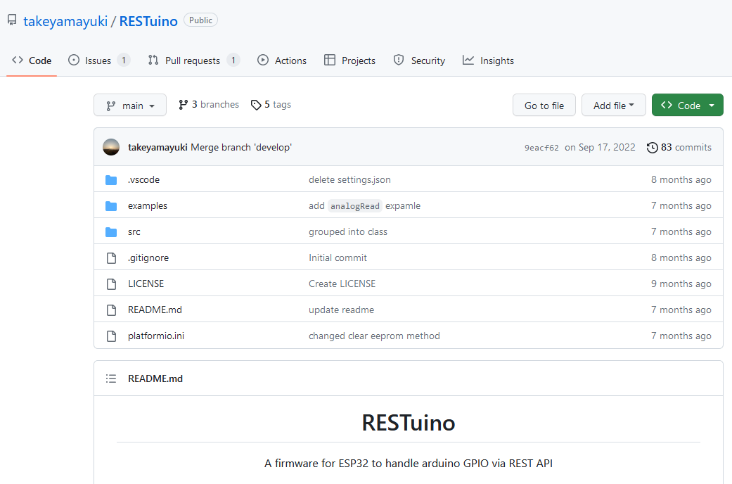 Ported "RESTuino" that flickers LED with RESTfull API to Raspberry Pico
