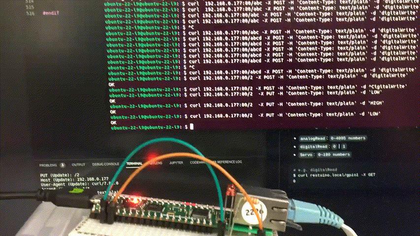 Ported "RESTuino" that flickers LED with RESTfull API to Raspberry Pico