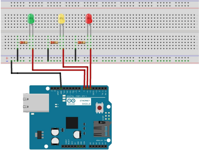 Switch traffic lights with an Ethernet shield