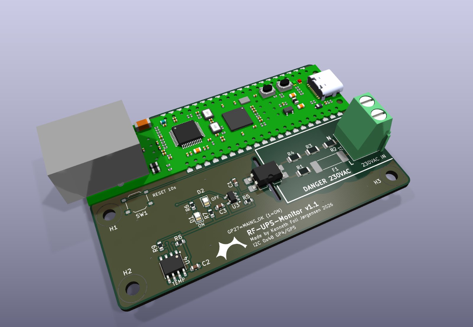Original 3D render of the W5500-EVB-Pico-PoE mounted on the RF-UPS-Monitor carrier
