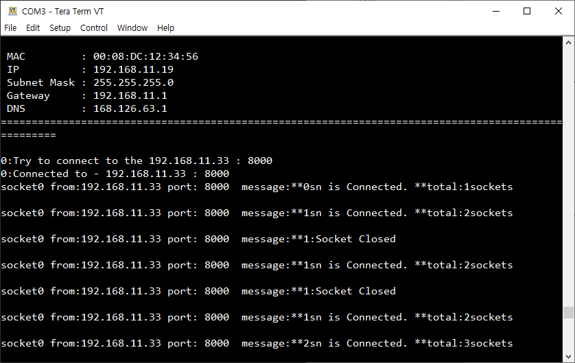 TCP client 0's screen (W5500)