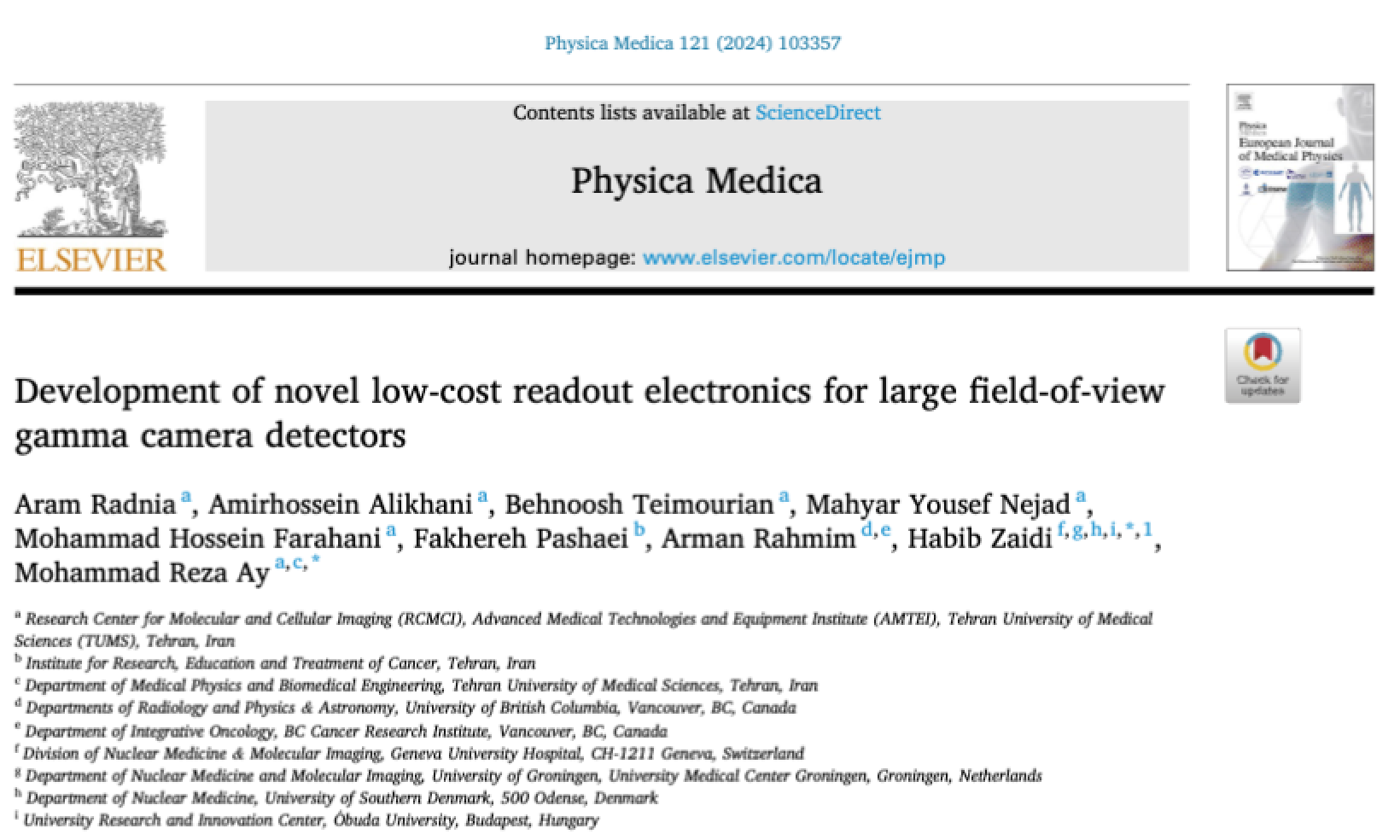 Novel Readout Electronics for Large Field-of-View Gamma Camera (Physica Medica 2024)
