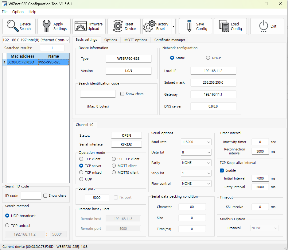 Using the W55RP20-EVB-PICO as a UART to Ethernet Device