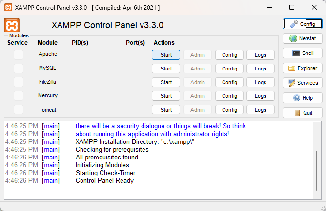 3. Start Apache: