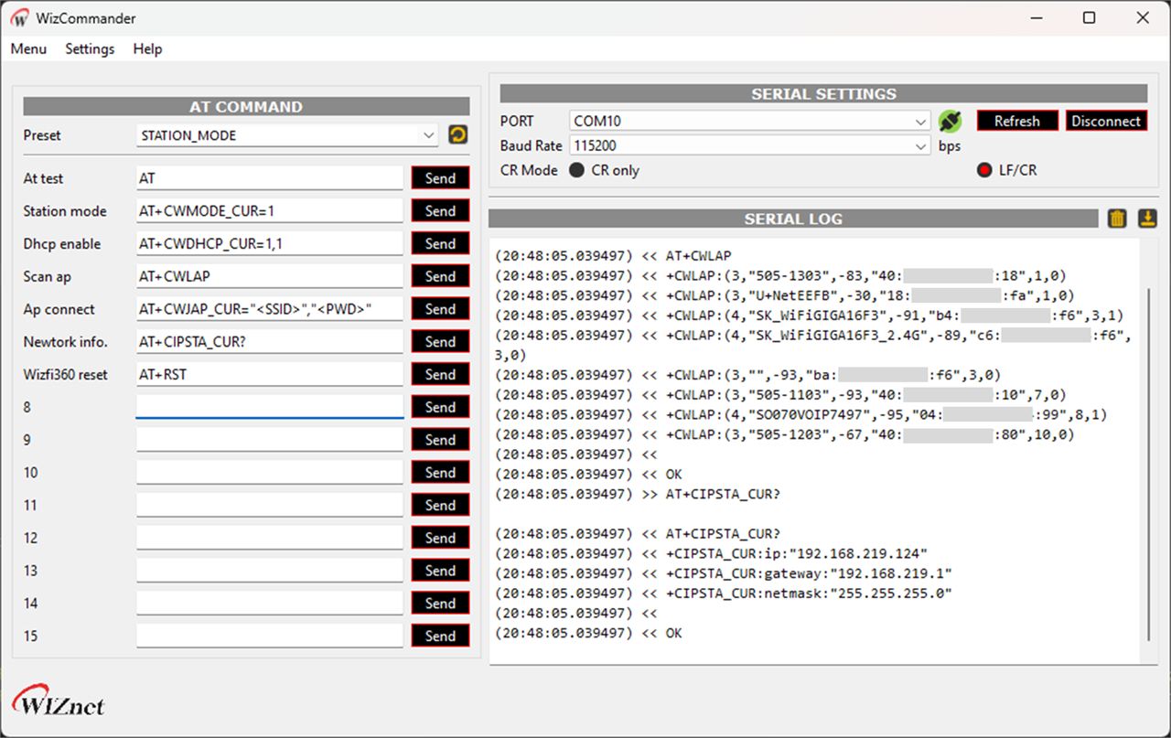AT Command Tool for WizFi360 Shield, Usage