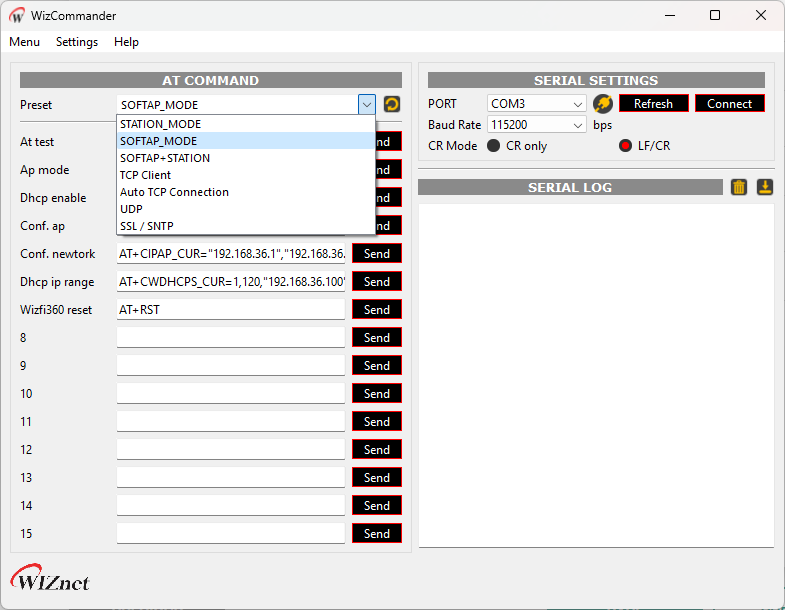 AT Command Tool for WizFi360 Shield, Usage