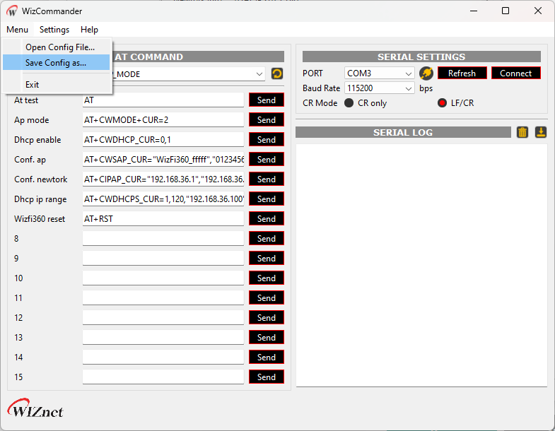 AT Command Tool for WizFi360 Shield, Usage