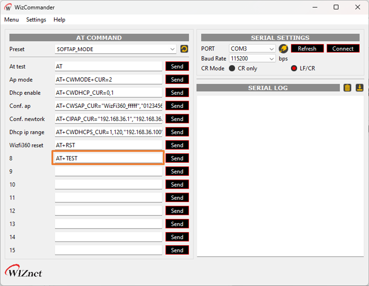 AT Command Tool for WizFi360 Shield, Usage