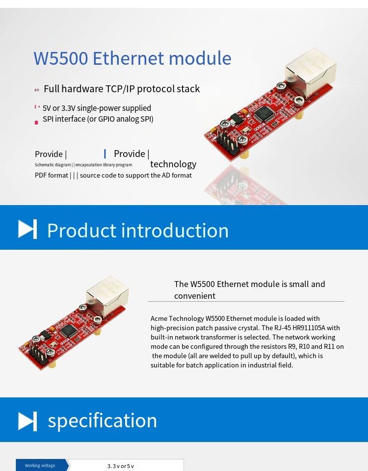 Aikem W5500 Ethernet Module SPI Interface TCP/IPSTC15/STM32 Microcontroller