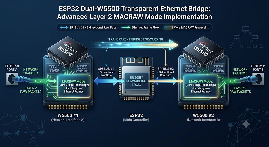 ESP32 dual-W5500 transparent Ethernet bridge, System Architecture