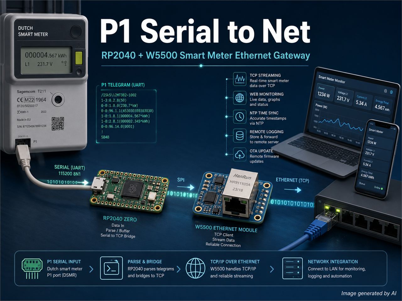 RP2040 + W5500 P1 Smart Meter Serial-to-Ethernet Bridge, 프로젝트 개요