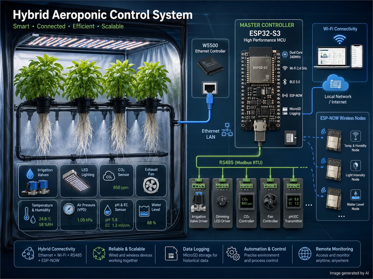 ESP32-S3 Hybrid Aeroponic Controller with W5500, RS485 and ESP-NOW, 프로젝트 개요